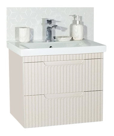 Mobilier Baie - Set Baza front MDF si Lavoar seria 733, suspendata, cu sertare, montat, 60 cm, crem