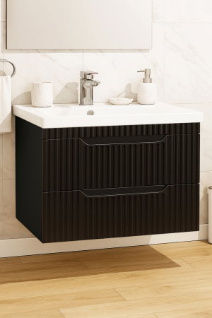 Mobilier Baie - Set Baza front MDF si Lavoar seria 733, suspendata, cu sertare, montat, 80 cm, negru