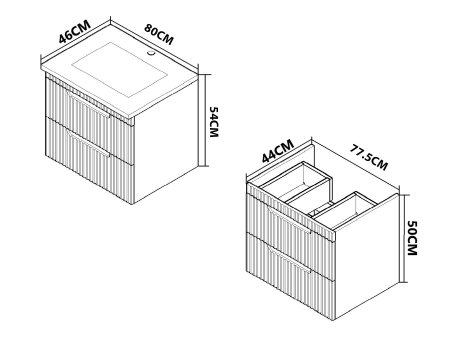Mobilier Baie - Set Baza front MDF si Lavoar seria 733, suspendata, cu sertare, montat, 80 cm, negru