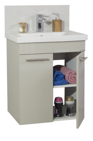 Mobilier Baie - Set Baza front MDF si Lavoar seria 754, cadru metalic, montata, 60 cm, taupe