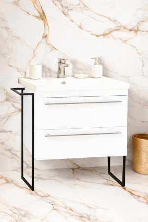 Mobilier Baie - Set Baza front MDF si Lavoar seria 754, cadru metalic, cu sertare, montata, 70 cm, alb