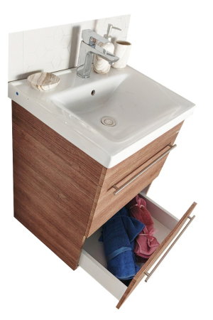 Baza cu Lavoar - Set Baza front MDF si Lavoar seria 754, cadru metalic, sertare, montata, 60 cm, bambus