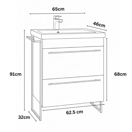Mobilier Baie - Set Baza front MDF si Lavoar seria 754, cadru metalic, sertare, montata, 65 cm, alb