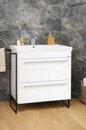 Baza cu Lavoar - Set Baza front MDF si Lavoar seria 754, cadru metalic, sertare, montata, 70 cm, alb