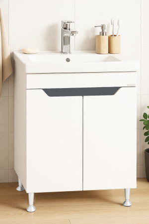 Baza cu Lavoar - Set Baza front MDF si Lavoar seria 756, montat, 60 cm, alb + antracit