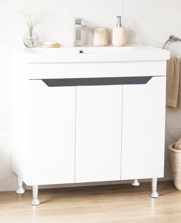 Baza cu Lavoar - Set Baza front MDF si Lavoar seria 756, montat, 80 cm, alb + antracit