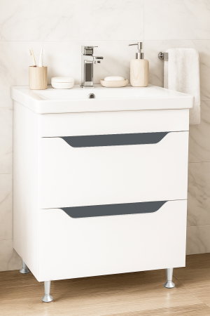 Mobilier Baie - Set Baza front MDF si Lavoar seria 756, cu sertare, montat, 60 cm, alb + antracit