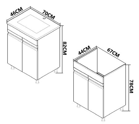 Baza cu Lavoar - Set Baza front MDF si Lavoar seria 786, montat, 70 cm, cappuccino