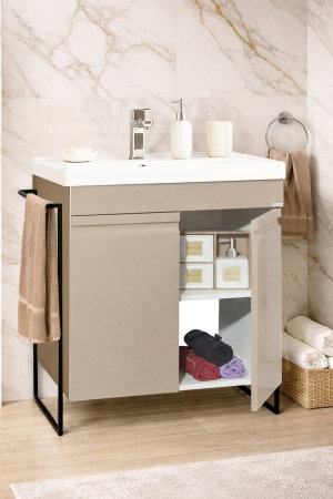 Mobilier Baie - Set Baza front MDF si Lavoar seria 786, cadru metalic, montata, 65 cm, cappuccino