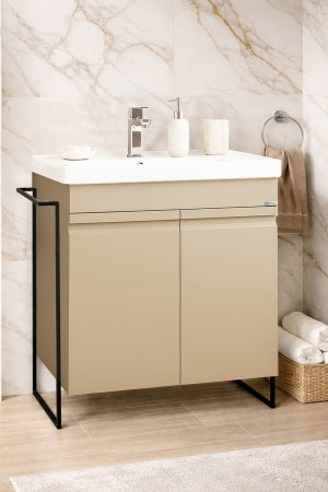 Mobilier Baie - Set Baza front MDF si Lavoar seria 786, cadru metalic, montata, 65 cm, cappuccino