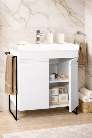 Mobilier Baie - Set Baza front MDF si Lavoar seria 786, cadru metalic, montata, 70 cm, alb