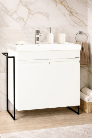 Mobilier Baie - Set Baza front MDF si Lavoar seria 786, cadru metalic, montata, 70 cm, alb