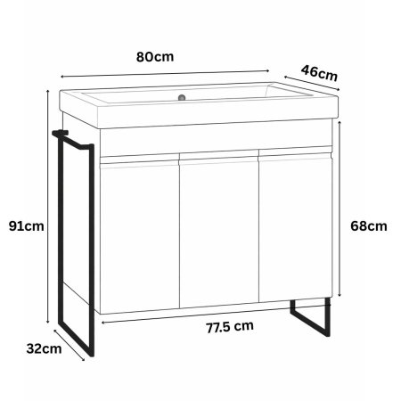 Mobilier Baie - Set Baza front MDF si Lavoar seria 786, cadru metalic, montata, 80 cm, alb