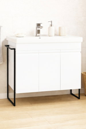 Baza cu Lavoar - Set Baza front MDF si Lavoar seria 786, cadru metalic, montata, 90 cm, alb