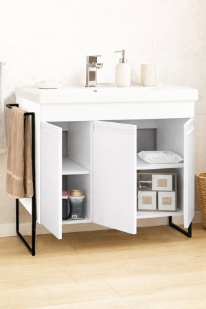 Baza cu Lavoar - Set Baza front MDF si Lavoar seria 786, cadru metalic, montata, 90 cm, alb