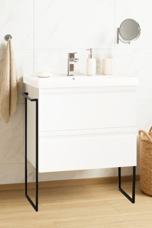 Baza cu Lavoar - Set Baza front MDF si Lavoar seria 786, cadru metalic, sertare, montata, 65 cm, alb