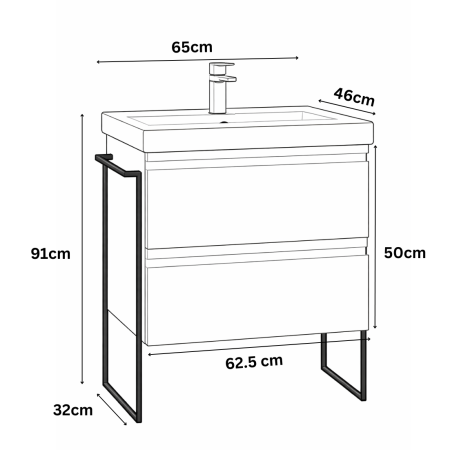 Set Baza front MDF si Lavoar seria 786, cadru metalic, sertare, montata, 65 cm, alb [4]