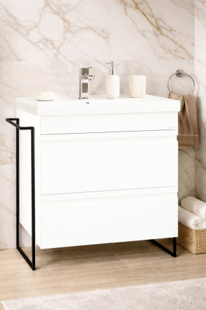Mobilier Baie - Set Baza front MDF si Lavoar seria 786, cadru metalic, cu sertare, montata, 70 cm, alb