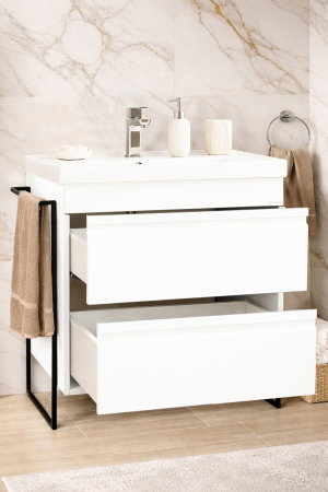 Mobilier Baie - Set Baza front MDF si Lavoar seria 786, cadru metalic, cu sertare, montata, 70 cm, alb
