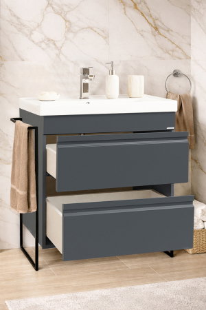 Baza cu Lavoar - Set Baza front MDF si Lavoar seria 786, cadru metalic, cu sertare, montata, 70 cm, antracit