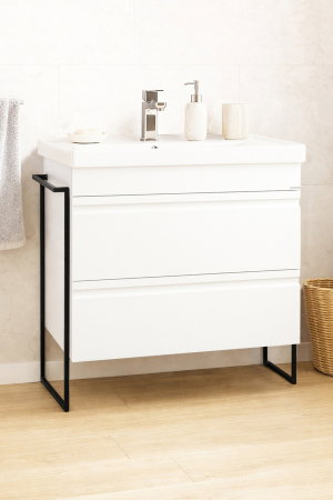Mobilier Baie - Set Baza front MDF si Lavoar seria 786, cadru metalic, cu sertare, montata, 80 cm, alb