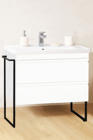 Mobilier Baie - Set Baza front MDF si Lavoar seria 786, cadru metalic, sertare, montata, 80 cm, alb