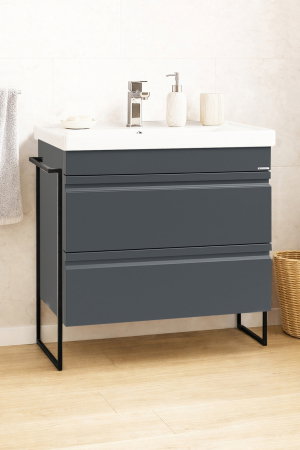 Mobilier Baie - Set Baza front MDF si Lavoar seria 786, cadru metalic, cu sertare, montata, 80 cm, antracit