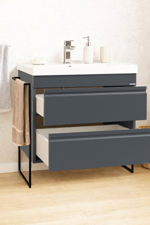 Mobilier Baie - Set Baza front MDF si Lavoar seria 786, cadru metalic, cu sertare, montata, 80 cm, antracit