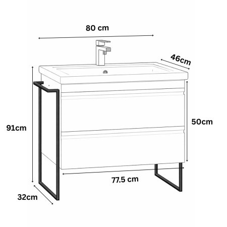 Set Baza front MDF si Lavoar seria 786, cadru metalic, cu sertare, montata, 80 cm, cappuccino [5]