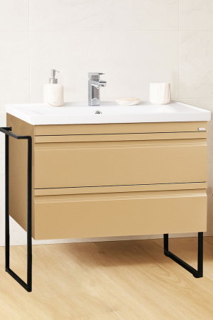 Mobilier Baie - Set Baza front MDF si Lavoar seria 786, cadru metalic, cu sertare, montata, 80 cm, cappuccino