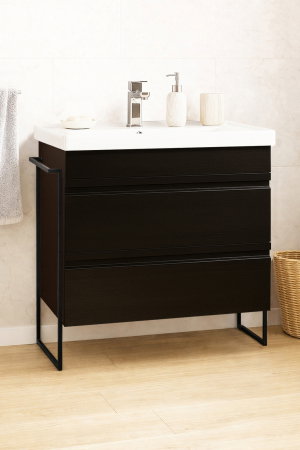 Baza cu Lavoar - Set Baza front MDF si Lavoar seria 786, cadru metalic, cu sertare, montata, 80 cm, negru