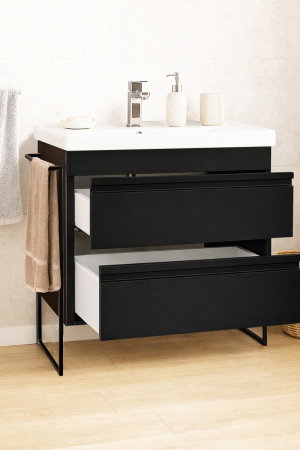 Baza cu Lavoar - Set Baza front MDF si Lavoar seria 786, cadru metalic, cu sertare, montata, 80 cm, negru