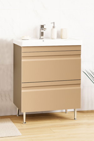 Baza cu Lavoar - Set Baza front MDF si Lavoar seria 786, cu sertare, montat, 60 cm, cappuccino