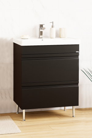 Baza cu Lavoar - Set Baza front MDF si Lavoar seria 786, cu sertare, montat, 60 cm, negru