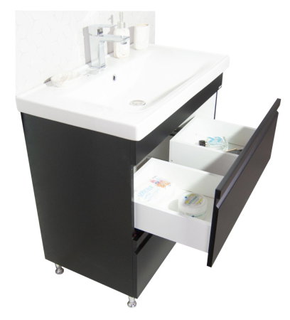 Baza cu Lavoar - Set Baza front MDF si Lavoar seria 786, cu sertare, montat, 60 cm, negru