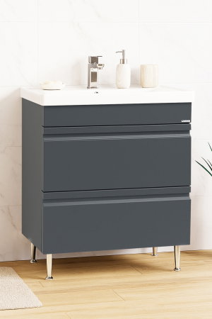 Baza cu Lavoar - Set Baza front MDF si Lavoar seria 786, cu sertare, montat, 70 cm, antracit