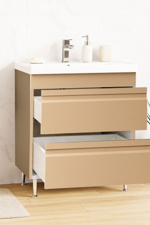 Baza cu Lavoar - Set Baza front MDF si Lavoar seria 786, cu sertare, montat, 70 cm, cappuccino
