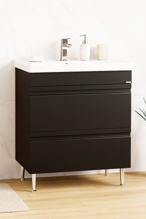 Mobilier Baie - Set Baza front MDF si Lavoar seria 786, cu sertare, montat, 70 cm, negru