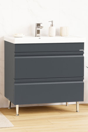 Mobilier Baie - Set Baza front MDF si Lavoar seria 786, cu sertare, montat, 80 cm, antracit