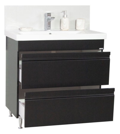 Mobilier Baie - Set Baza front MDF si Lavoar seria 786, cu sertare, montat, 80 cm, negru