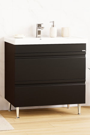 Mobilier Baie - Set Baza front MDF si Lavoar seria 786, cu sertare, montat, 80 cm, negru