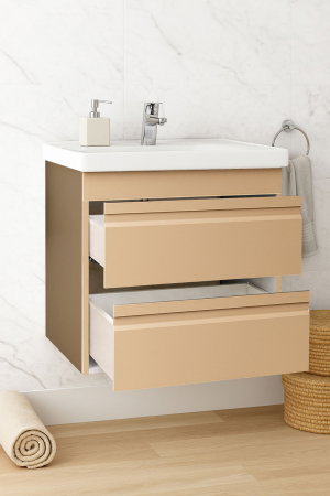 Mobilier Baie - Set Baza front MDF si Lavoar seria 786, suspendata, cu sertare, montat, 60 cm, cappuccino