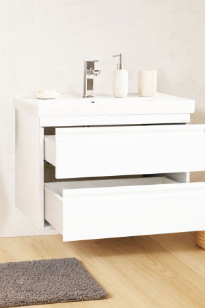 Mobilier Baie - Set Baza front MDF si Lavoar seria 786, suspendata, cu sertare, montata, 70 cm, alb