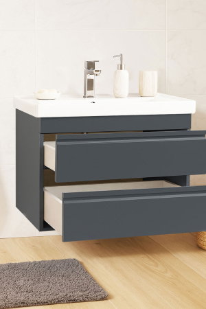 Mobilier Baie - Set Baza front MDF si Lavoar seria 786, suspendata, cu sertare, montat, 70 cm, antracit