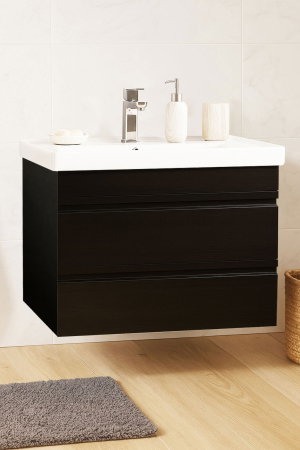 Mobilier Baie - Set Baza front MDF si Lavoar seria 786, suspendata, cu sertare, montat, 70 cm, negru