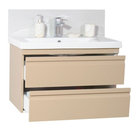 Mobilier Baie - Set Baza front MDF si Lavoar seria 786, suspendata, cu sertare, montat, 80 cm, cappuccino