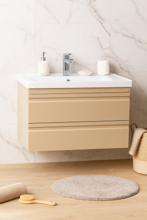 Mobilier Baie - Set Baza front MDF si Lavoar seria 786, suspendata, cu sertare, montat, 80 cm, cappuccino