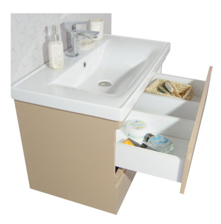 Mobilier Baie - Set Baza front MDF si Lavoar seria 786, suspendata, cu sertare, montat, 80 cm, cappuccino