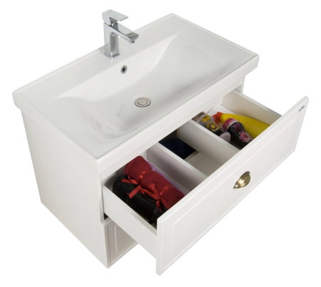 Mobilier Baie - Set Baza front MDF si Lavoar seria 796, cu sertare, cadru metalic, montat, 60 cm, alb rustic