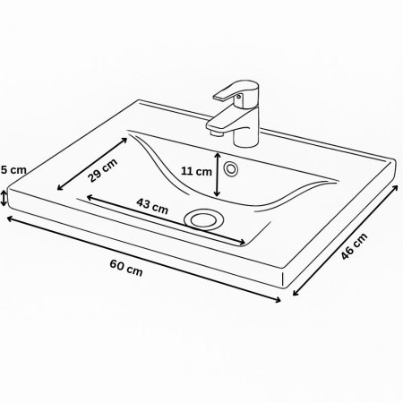 Set Baza front MDF si Lavoar seria 796, cu sertare, cadru metalic, montat, 60 cm, alb rustic [7]